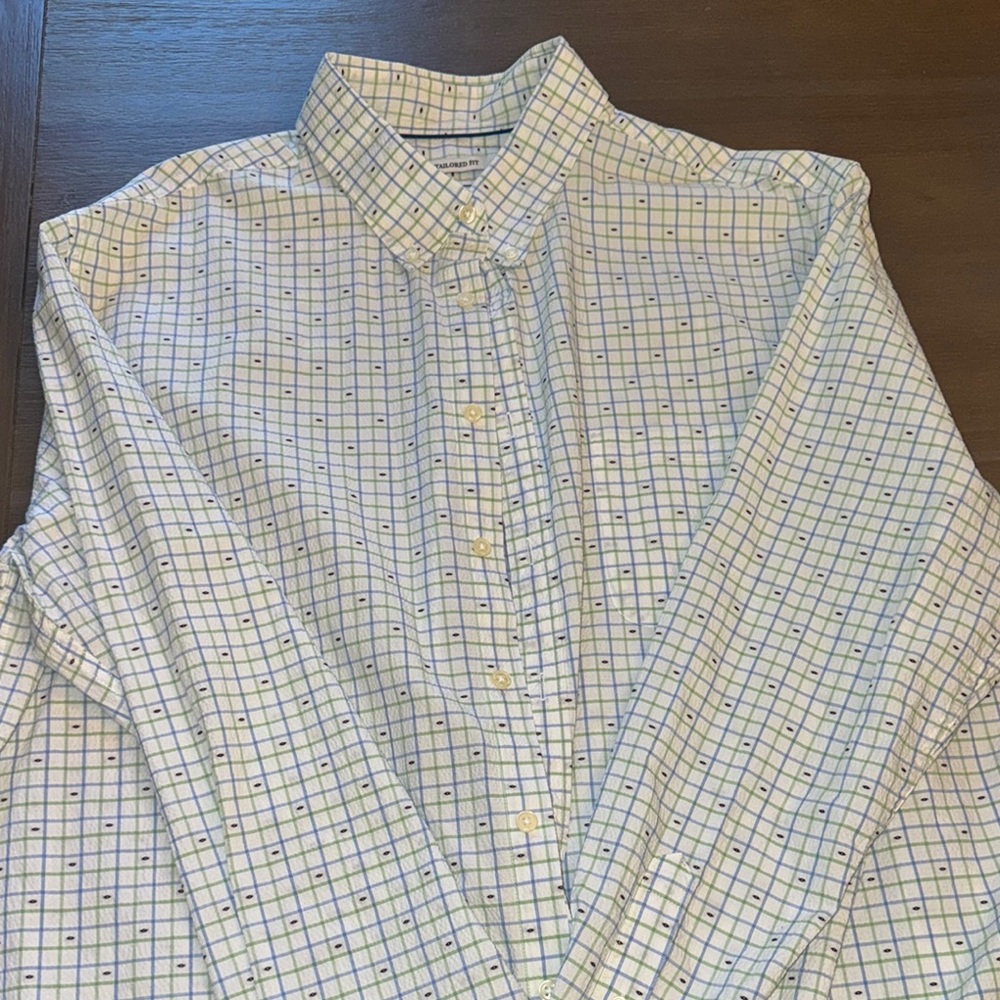 Jos A Bank Dress Shirt Tailored Fit Size XXL Button-Down Shirt - Blue/Green